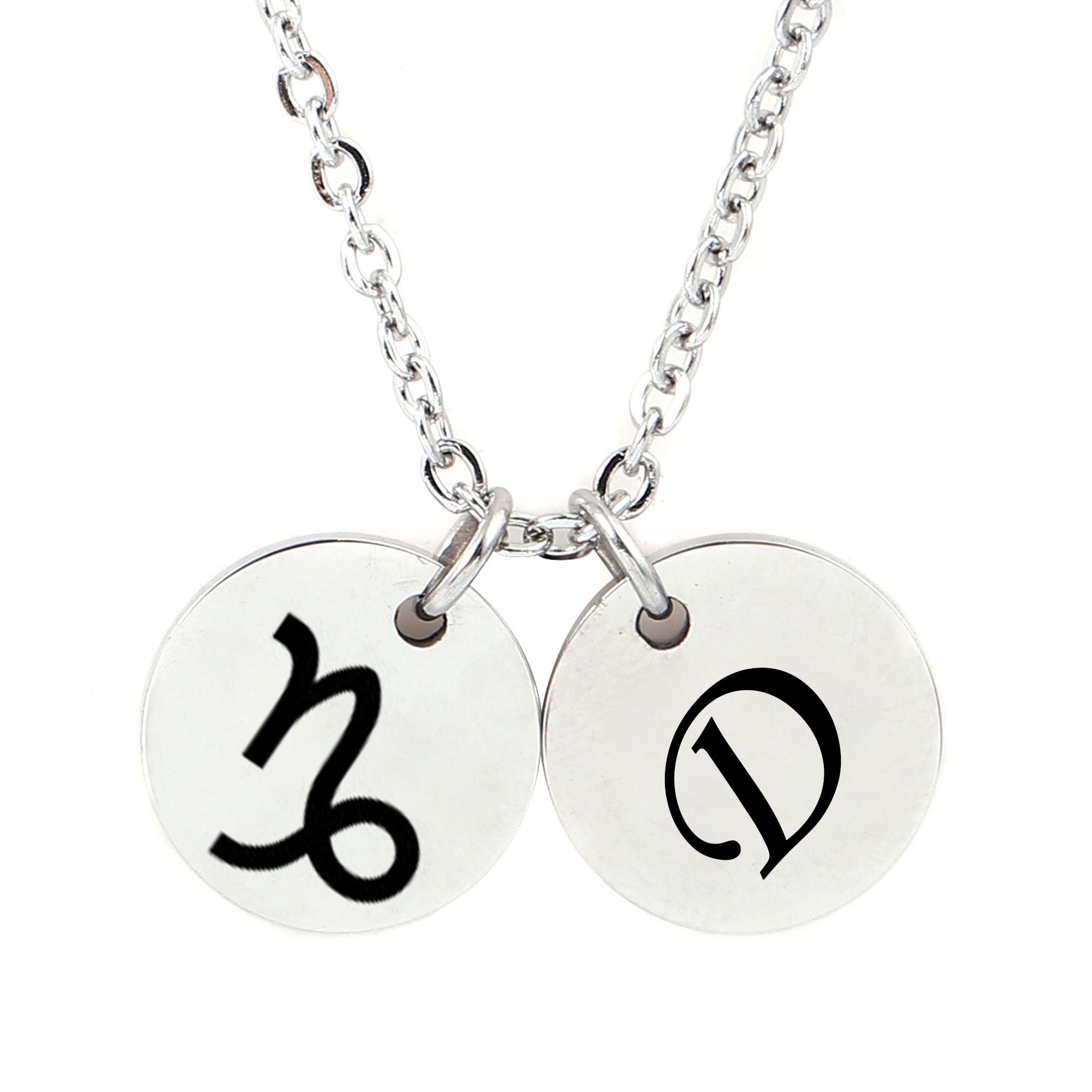 Anavia Stainless Steel Silver Personalized Round Constellation Initial Necklace Engraved Zodiac Symbol Jewelry 18 inch Chain