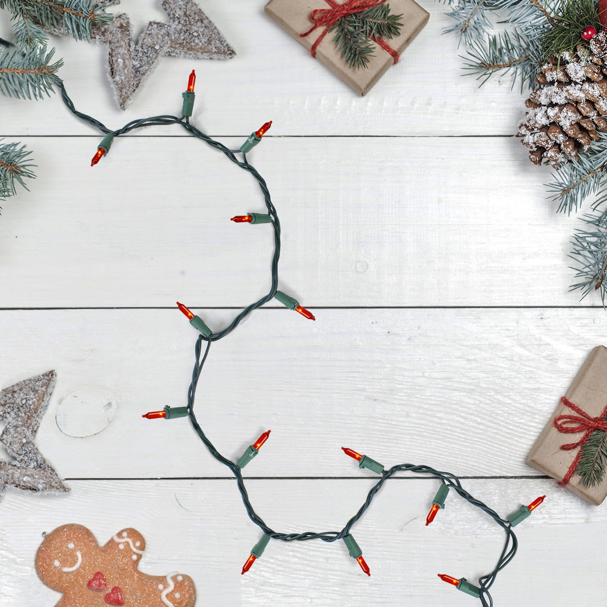 Set of 100 Orange Mini Christmas Lights 2.5" Spacing - Green Wire