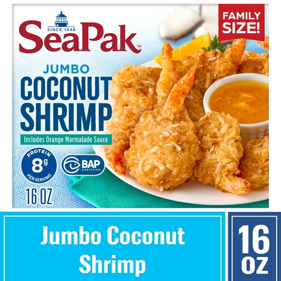 SeaPak Jumbo Coconut Shrimp with Orange Marmalade Sauce, 16 oz, BAP Certified (Frozen Seafood)