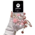 thumbnail image 1 of wonima11 Case for Motorola Razr 2024/2025 Cover,Cute Luxury 3D Crystal Rhinestone Diamond Flowers Sparkle Stunning Stones Pearl with Wrist Strap Women Girls for Moto Razr 2024/2025 5G, 1 of 1