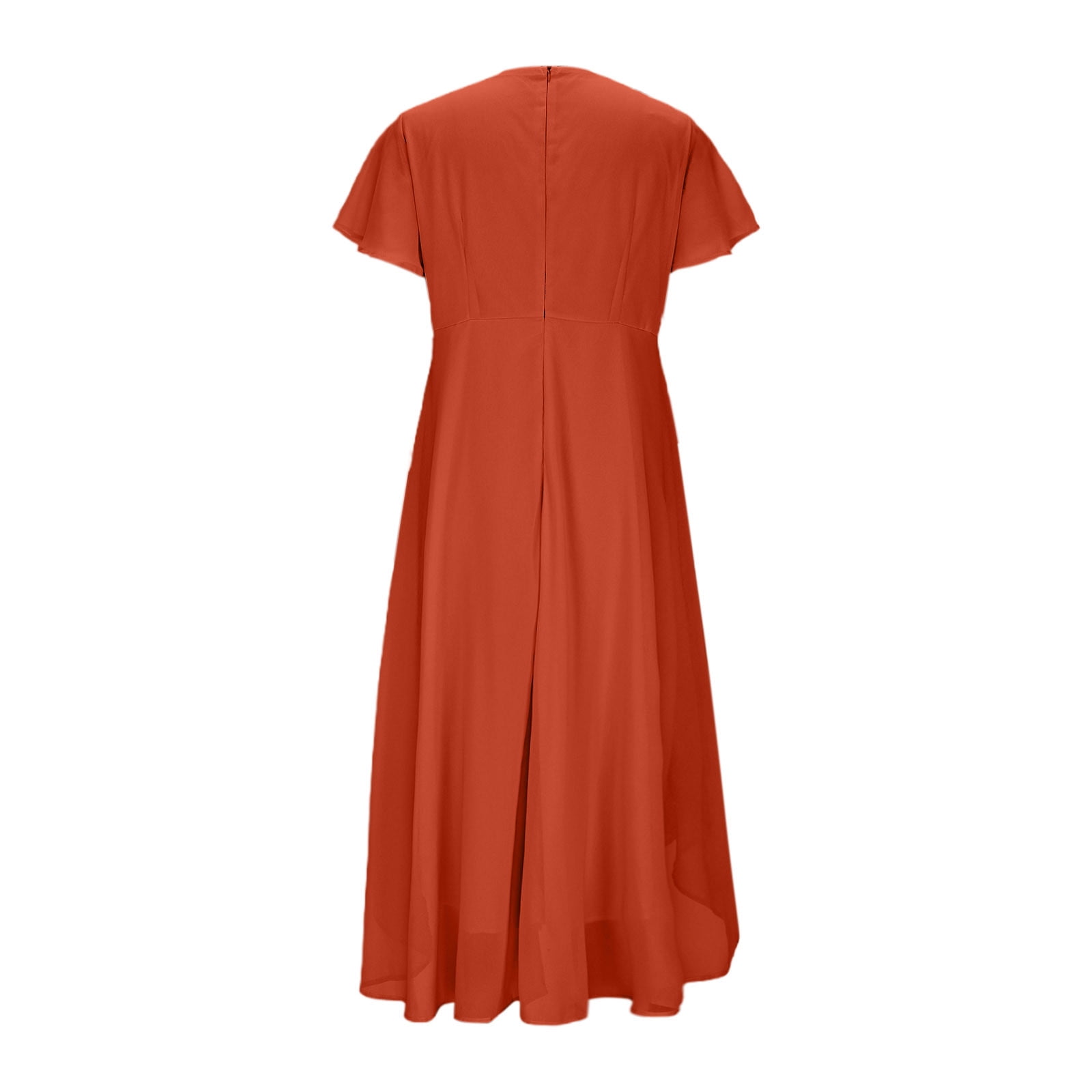gljltg Women's Solid Color Ruffle Sleeves Pleated V-neck A-line Mid Length Short Sleeve Dress for Women, Girl, Spring, Summer, Suitable for Casual, Daily, Birthday, Dating, Dance