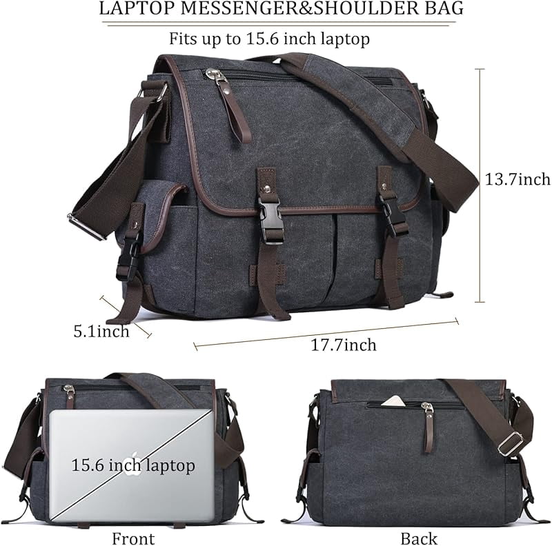 Vintage Canvas 15.6 inch Laptop Messenger Bag for Men Women, College Computer Satchel Shoulder Bag Travel Office Briefcases