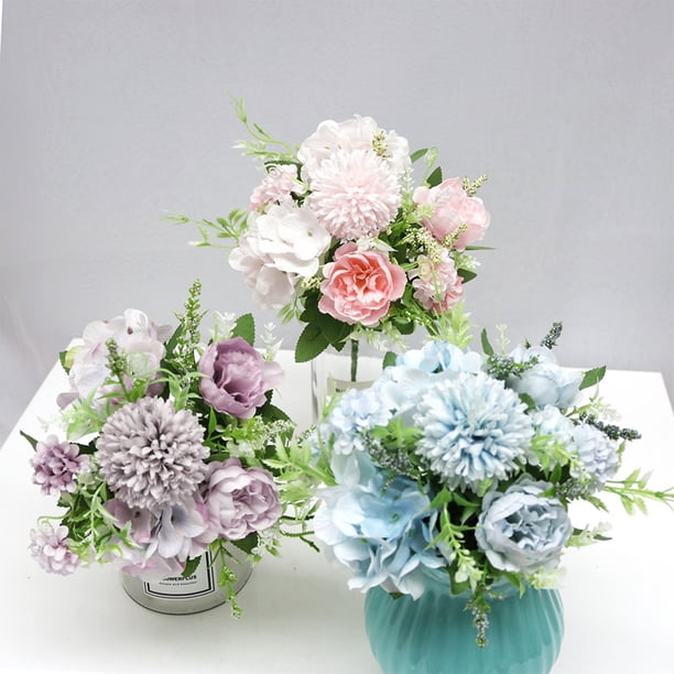Single Branch Artificial Rose - Flor realista de tela de seda para decoración del hogar, bodas, fiesta - Rosa, Morado, Azul - 12,2" de altura