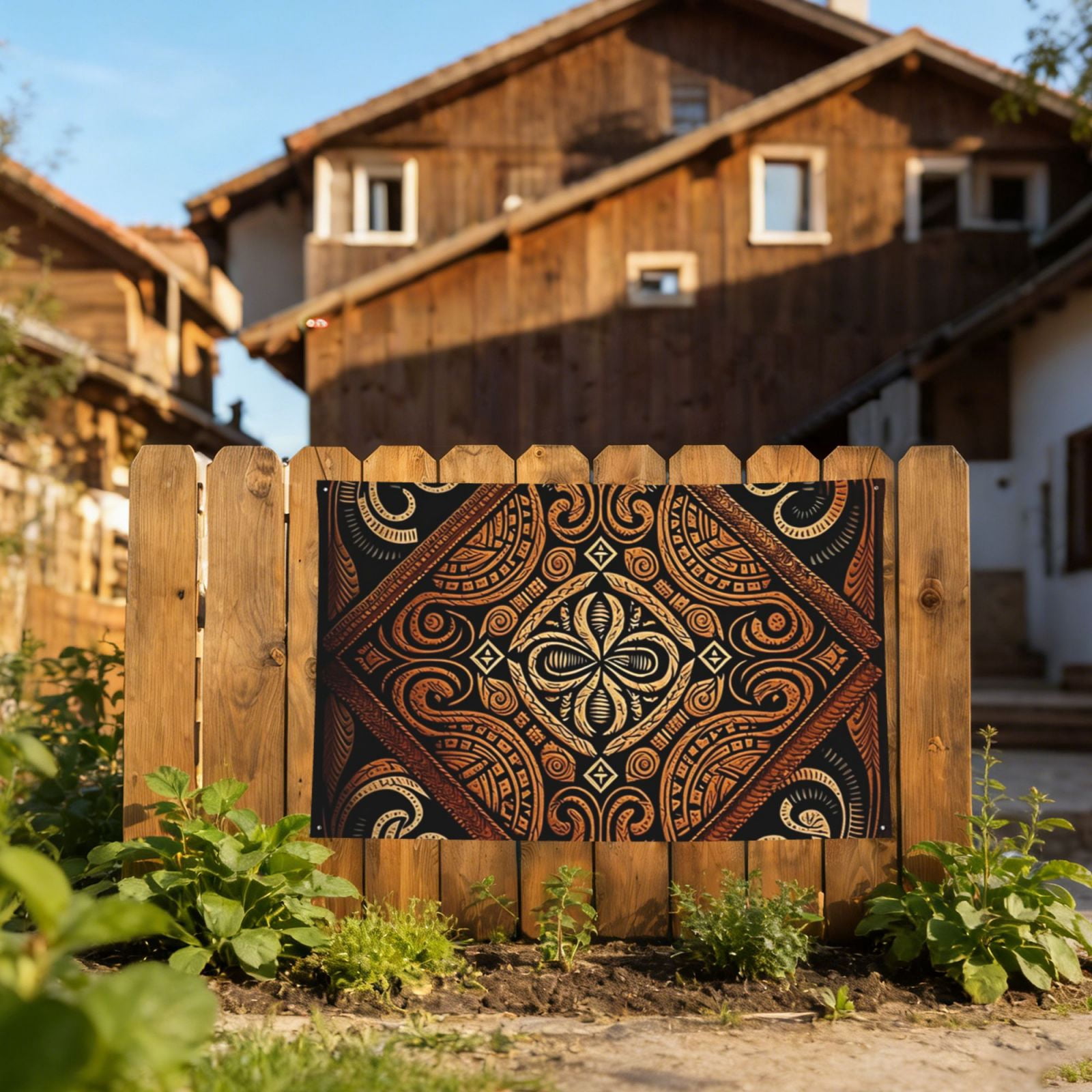 Hawaiian Style Tapa Cloth Tribal Art Four Hole Decorated Banner Flag for Garden Yard Home Decoration Indoor Outdoor 4x6 Ft