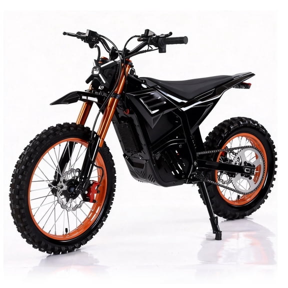 Electric 3000W Dirt Bike - Mid-drive Motor, 48 V 20.8 Ah, Black Orange
