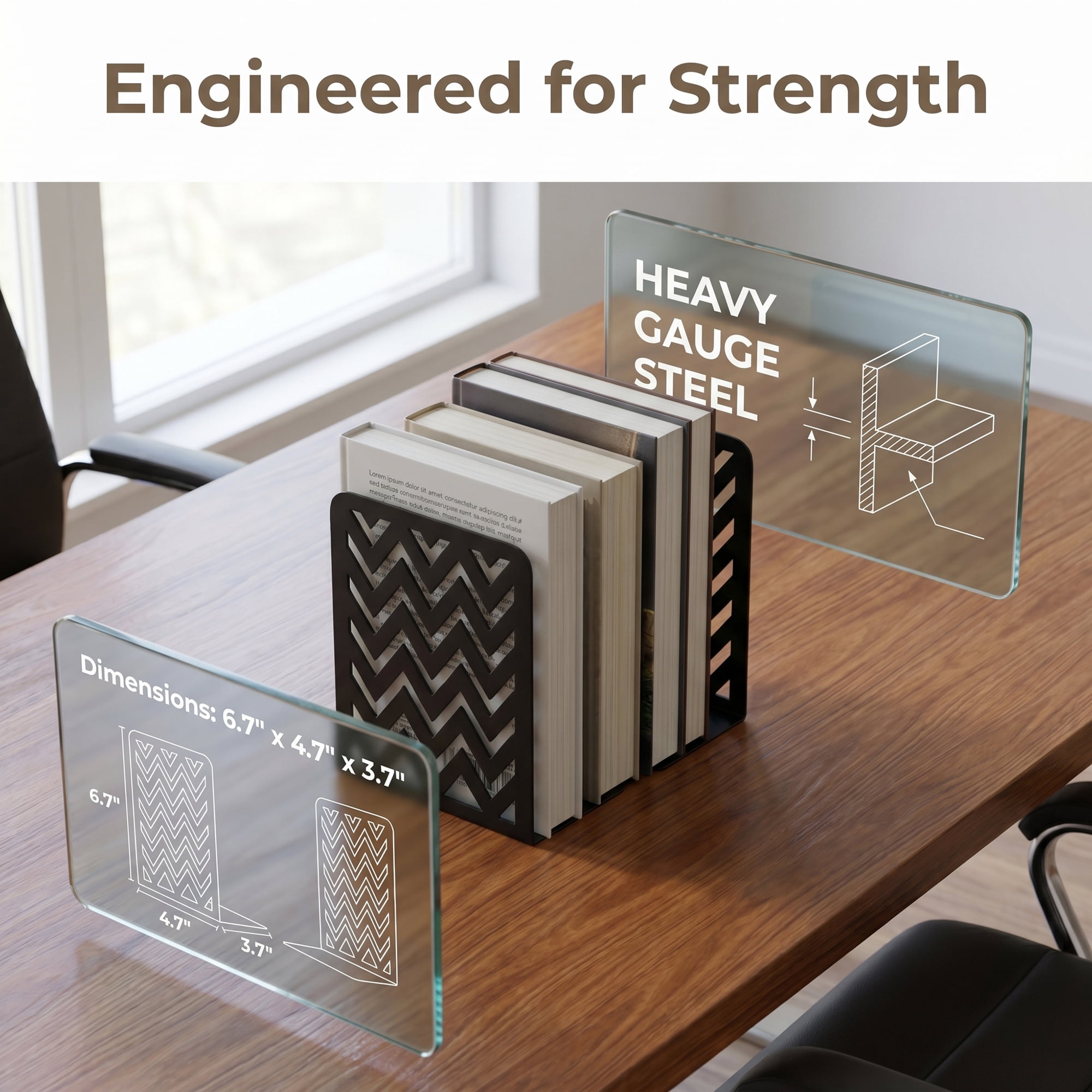 Unique Bargains Geometric Metal Bookends Decorative Book Ends for Shelves Black  Style B 4.7"x3.7"x6.7"