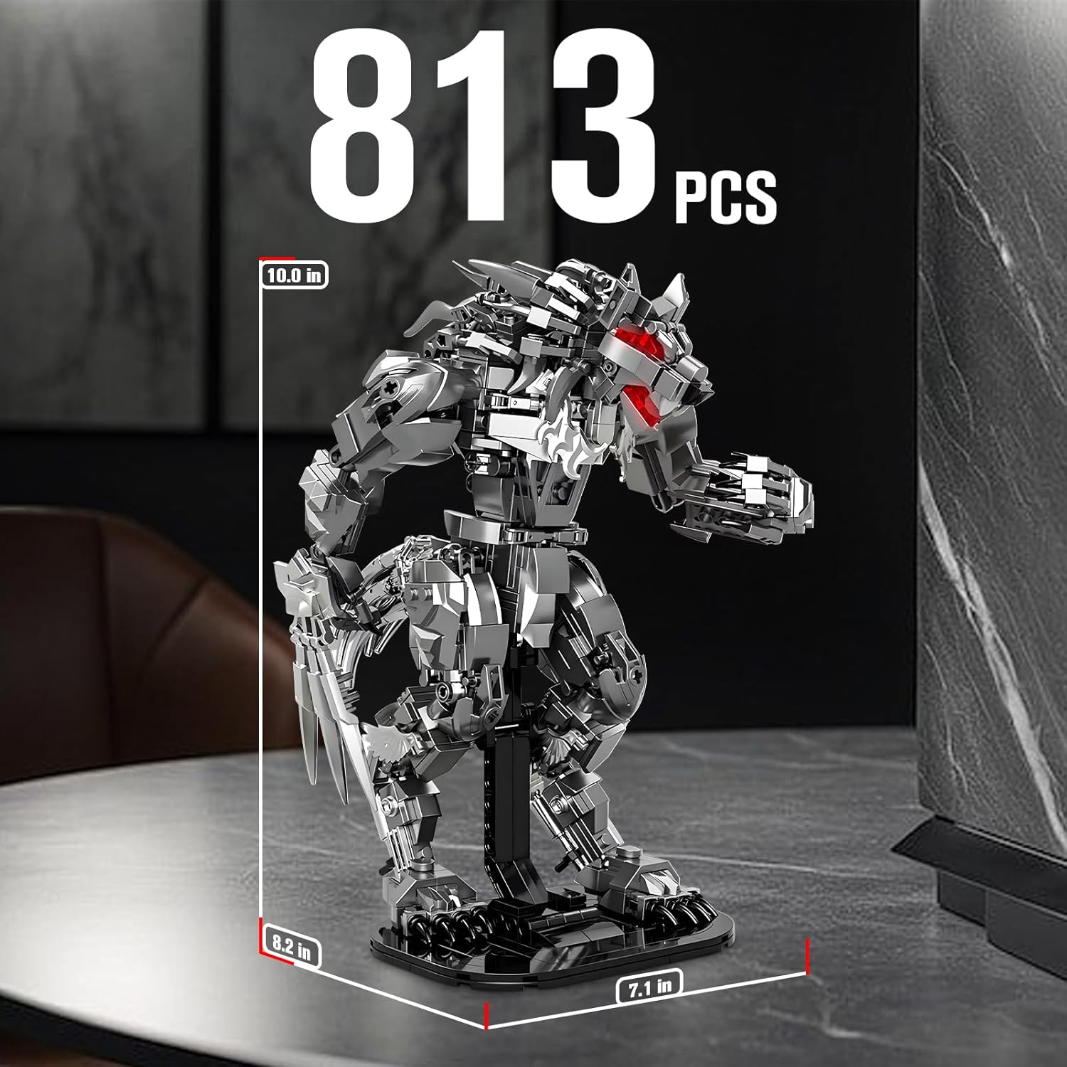 Werewolf Mech Building Set for Adults, Wolf by Night Monster Model Building Blocks Kit with Base for Home Display,813 Pieces