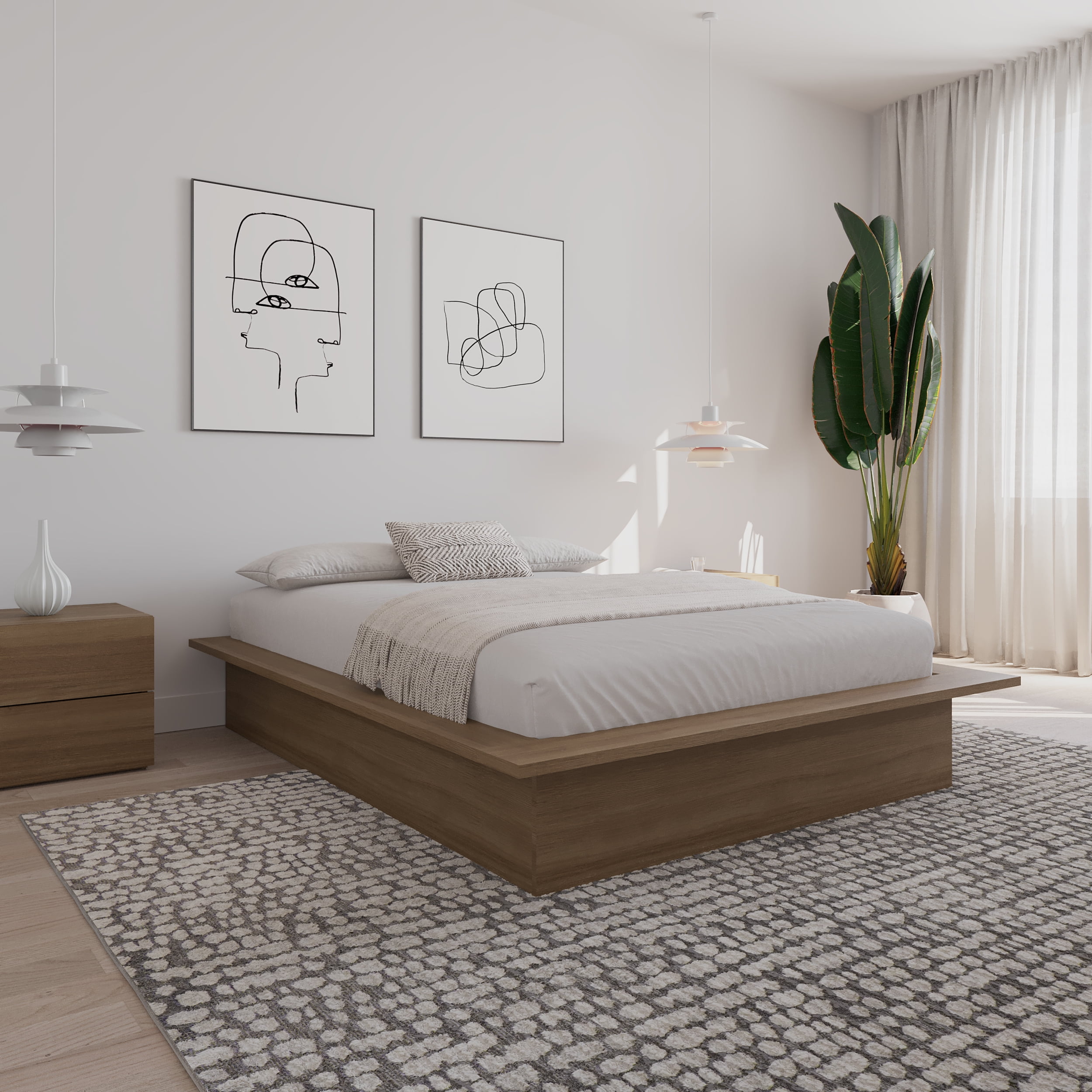 Nexera Malibu Full Size Platform Bed, Brown Oak