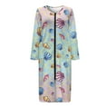 thumbnail image 4 of FKELYI Sea Shell Fish Scale Print Women Zip Up Robe Nightgowns Comfy House Coats Full Length Breathable Sleepwear House Dress Long Sleeve Bathrobe with 2 Pockets, S, 4 of 6