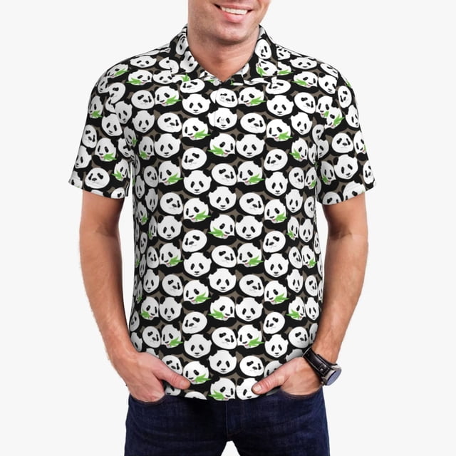 Balery Panda Bear Camisa Polo de Hombre con Estampado, de Manga Corta y Tejido Medio, Camisa Tipo Golf Polo-XX-Large