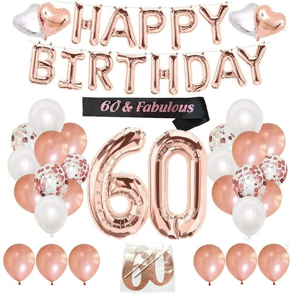 Finypa 60th Birthday Decorations Gold Rose Set with Sash Number 60