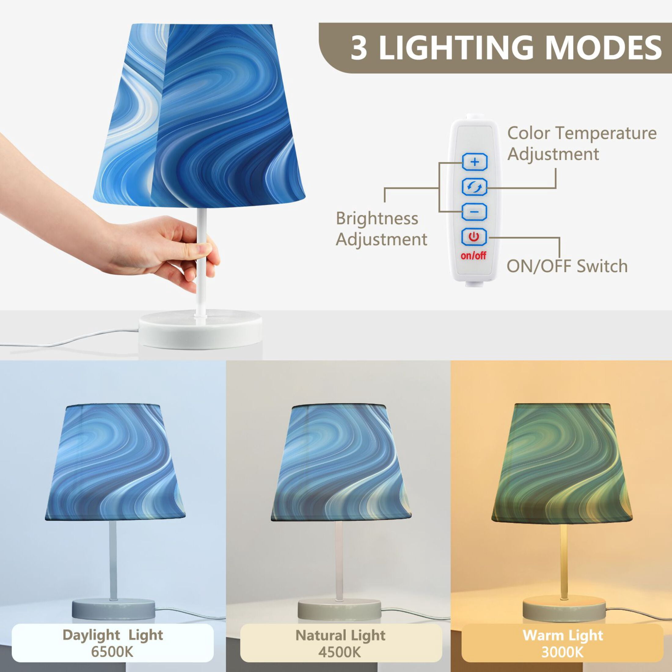 Ryvnso LED Bedside Table Lamp Blue Liquid Bedroom Desk Lamps Nightstand Lampshade M