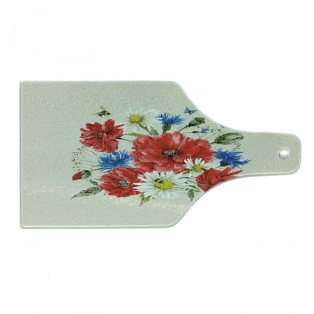 

Flowers Cutting Board Vintage Watercolor Bouquet of Wildflowers Poppies Daisies Cornflowers Butterflies Tempered Glass Cutting and Serving Board Wine Bottle Shape Multicolor by Ambesonne