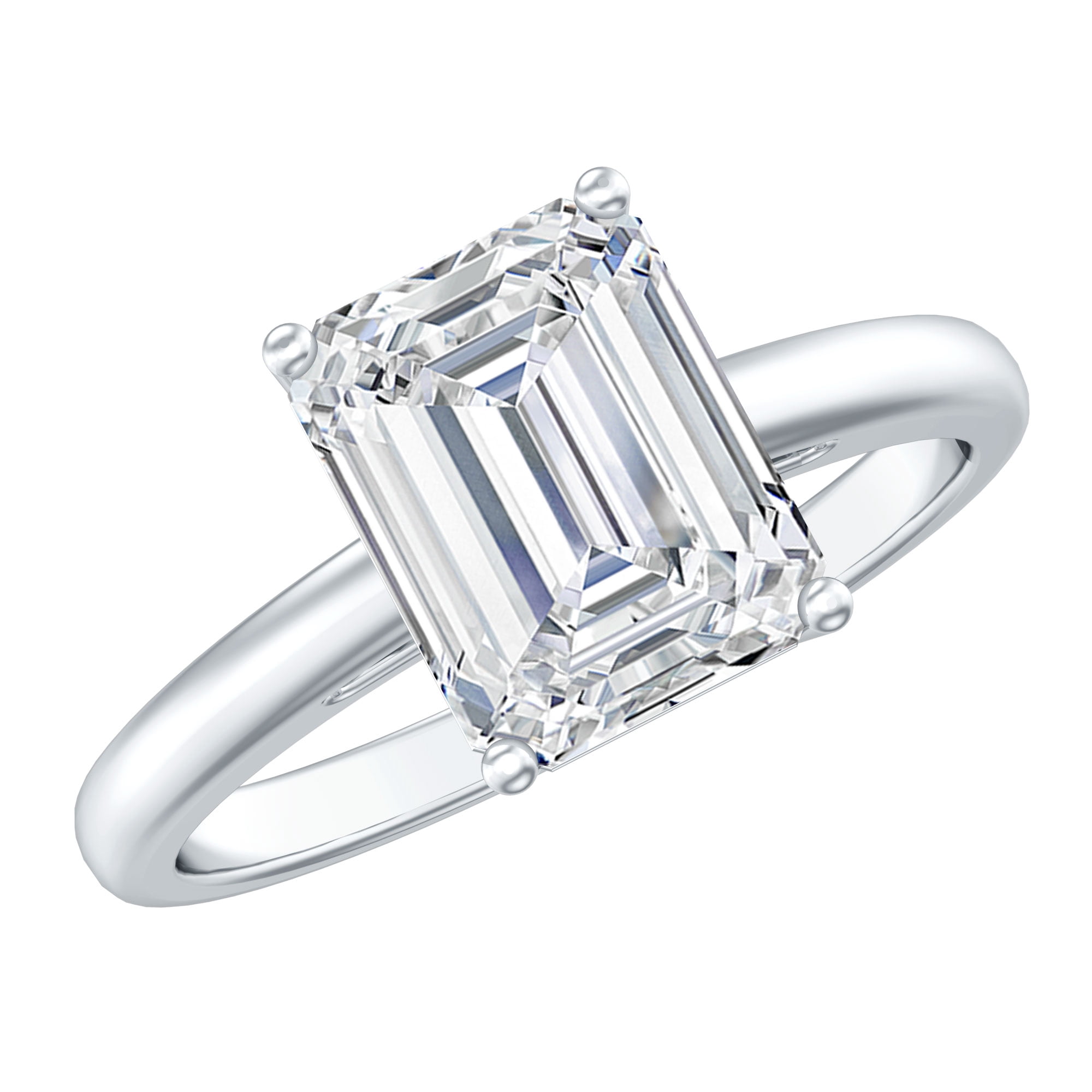 Rosec Jewels Emerald Cut Moissanite Solitaire Engagement Ring for Women - 7X9 mm - 2 ct - D-VS1 Grade, 925 Sterling Silver, US 4.00