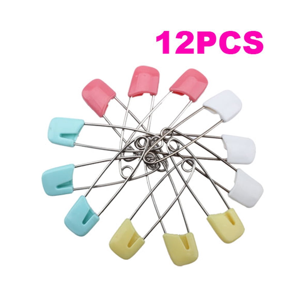 12 pc BABY DIAPER PINS Safety Pin Lock Cloth Changing Locking Clip White H026 