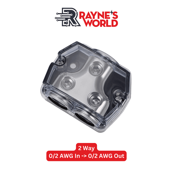 Rayne's World Gray 2 Way Power Distribution Block 0-4 AWG in 0-4 AWG Out for Wiring in Cars, Boats, Campers | For use with Ground or Power wires