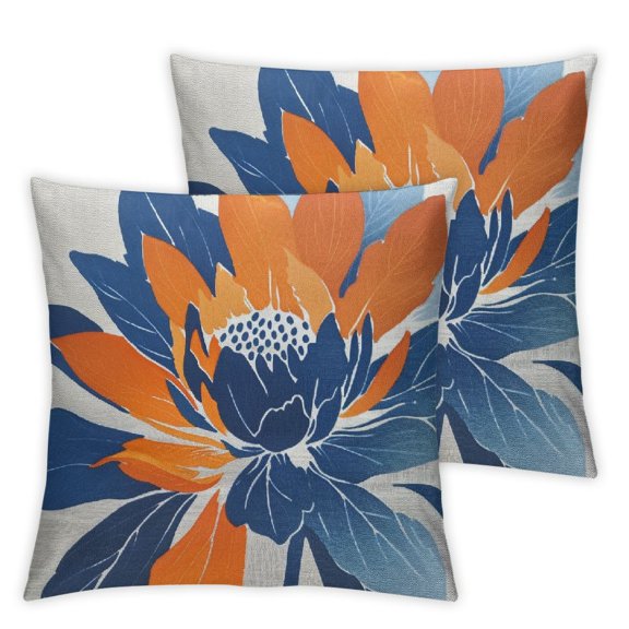 nygtbtfer Orange Set of 2 Fall Colored Flower Outdoor Decorative Throw Pillows Themed Pillowcases Linen Decor for Sofa White