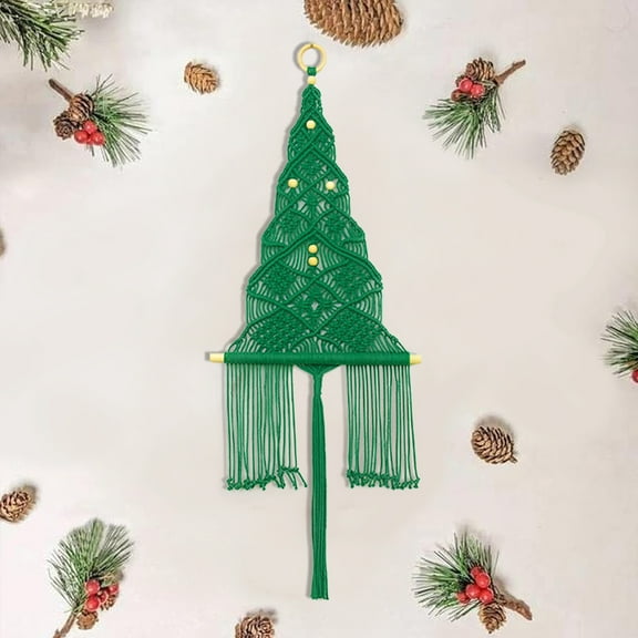 HVEST Macrame Christmas Tree Wall Hanging Decor – Green Boho Christmas Ornaments, Unique Handwoven Holiday Decor for Home, Door, Nursery, Living Room, Bedroom