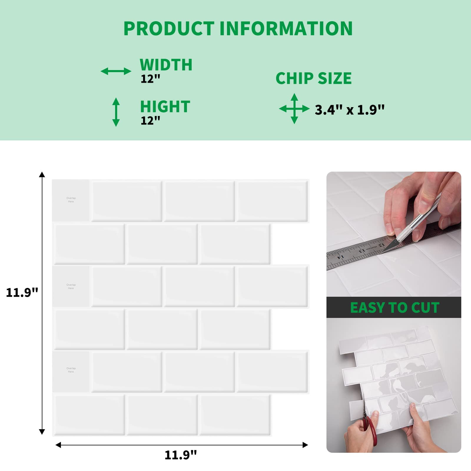 Long King Tile 12"x12" Peel and Stick Backsplash Tile Removable Subway Self-Adhesive Kitchen Backsplash Thicker Design(10-Pack)