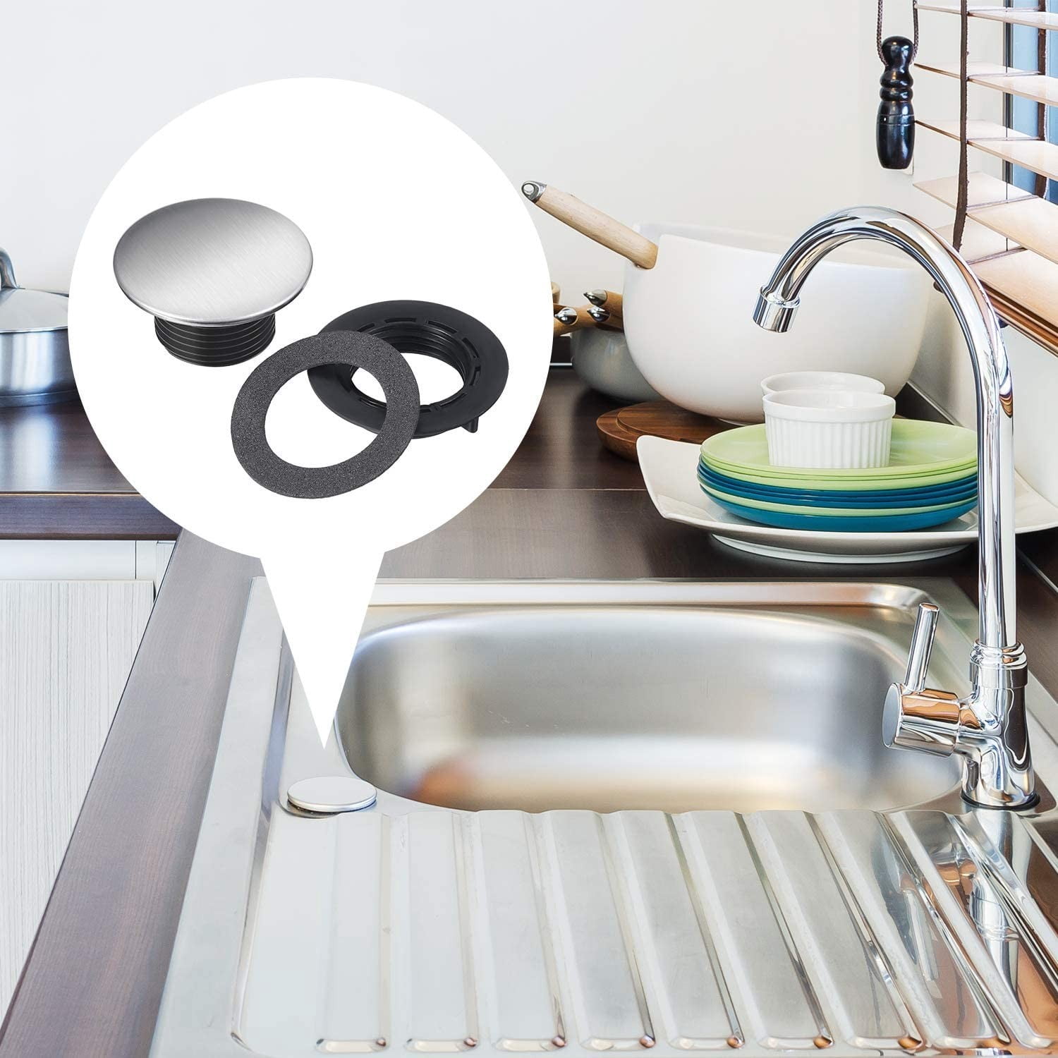 Wuweikeji 8pcs Stainless Steel Faucet Hole Cover 36mm Diameter Compatible with 26-32mm Sink/Tube Hole Anti-Leak & Easy Drainage Kitchen Accessory