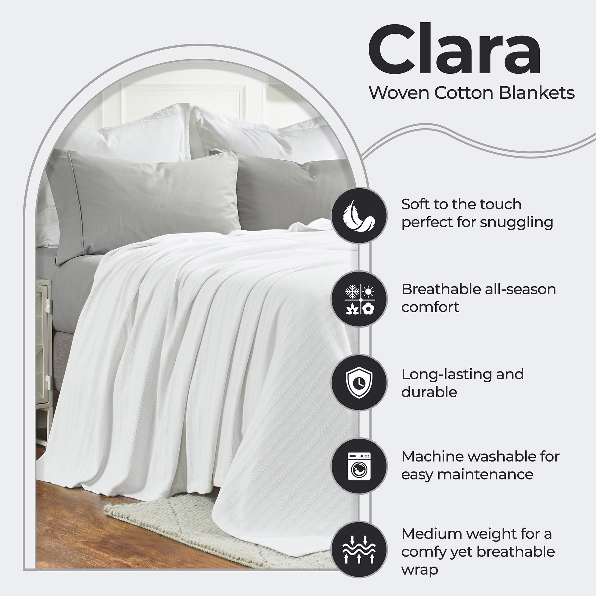 Superior Clara Cotton Striped Woven Blanket, California King, White
