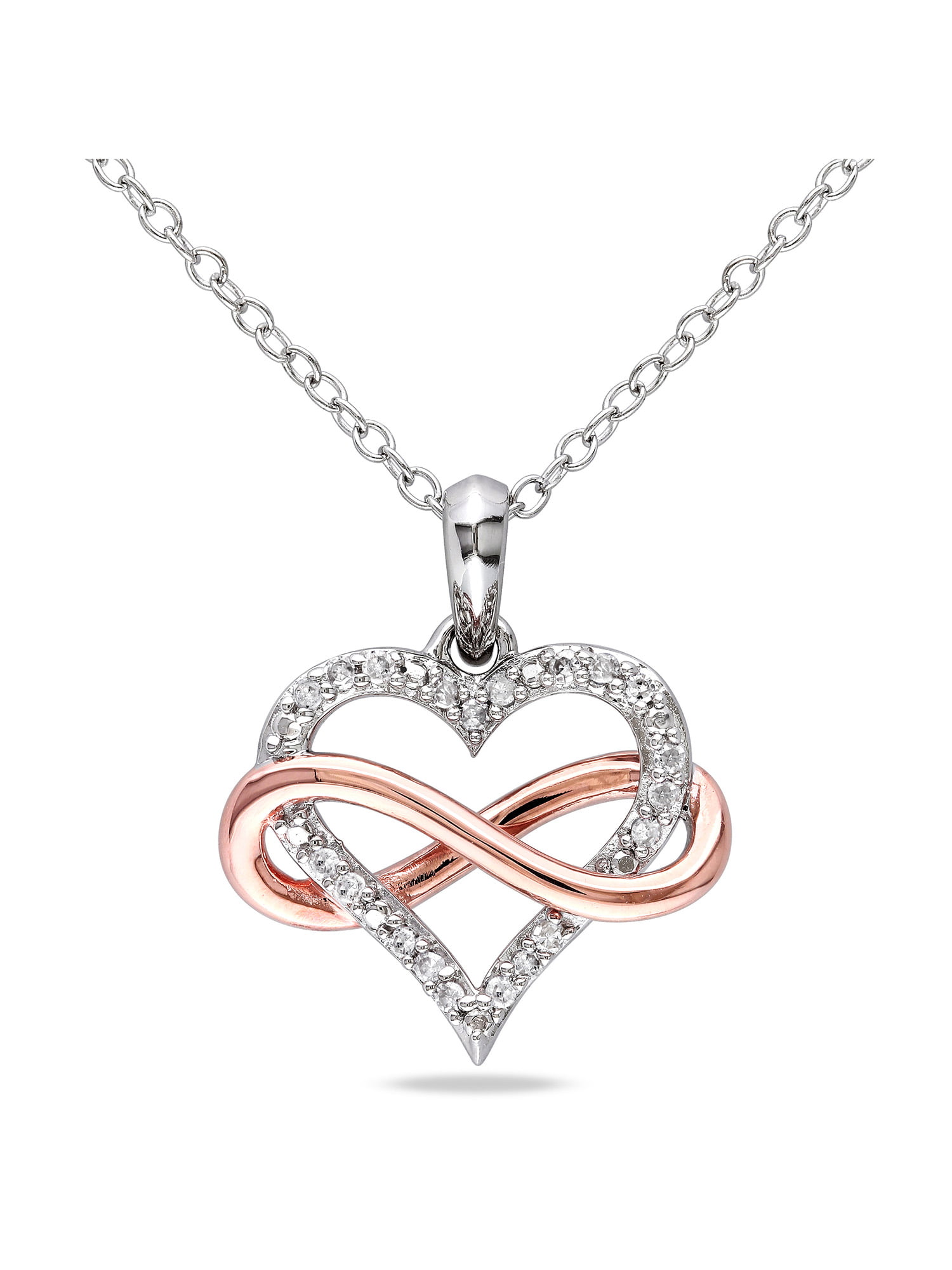 Sterling Silver Diamond MOM Infinity Love Heart Pendant Necklace w Chain