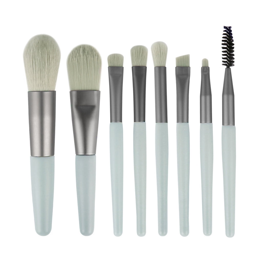 relayinert Pack of 8 Portable Makeup Brushes with Plastic Handle Powder Foundation Make Up Kit Soft Brush Professional Cosmetics Light Blue Type 2