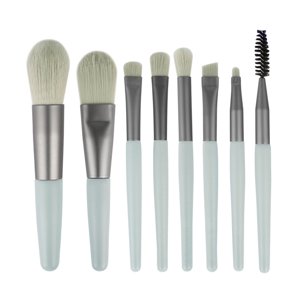 Relayinert Boîte de 8 Brosses de maquillage Portables avec Poignée en plastique Powder Kit de maquillage Brosse douce Cosmétiques professionnels Type bleu clair 2