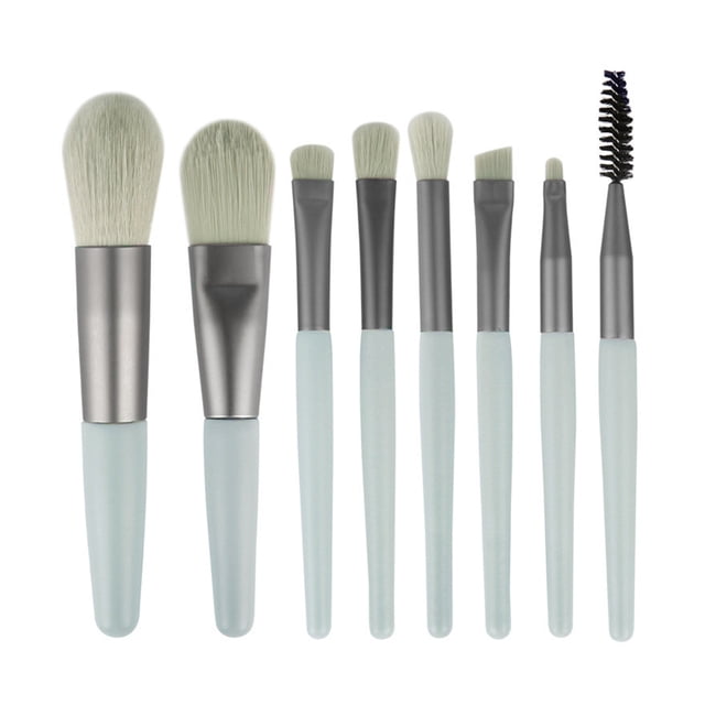 relayinert Pack of 8 Portable Makeup Brushes with Plastic Handle Powder Foundation Make Up Kit Soft Brush Professional Cosmetics Light Blue Type 2
