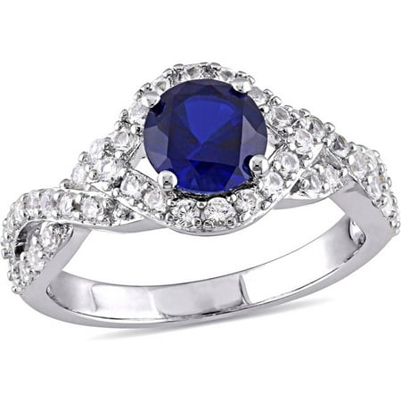 Tangelo 2-1/10 Carat T.G.W. Created Blue and Created White Sapphire Sterling Silver Infinity Engagement Ring