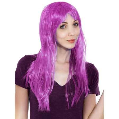 Women's Purple Glamour Costume Party Wig with Bangs - One Size Fits