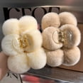 thumbnail image 5 of Eoperou Back Hair Claw Symmetric Plush Ball Non-slip Solid Color Anti-slip Hair Decoration Elastic Faux Rex Hare Fur Hair Grab Head Accessories, 5 of 8