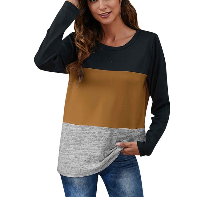 Tops Para Mujer Blusa Casual Elegante Camisas de Manga Larga Otoño Moda Cuello Redondo Color A Juego Camiseta Suelta Raya Odeerbi ODB170110