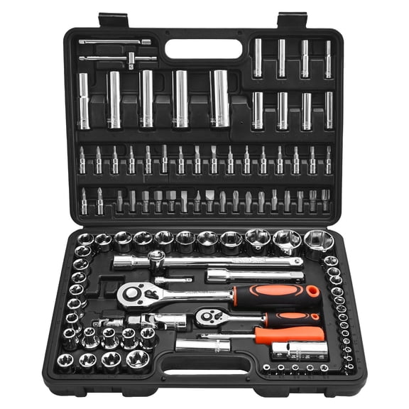 CAFORKP 108-Piece Socket Set with 1/4 & 1/2 Inch Drive, Metric (4-32mm)  Complete Mechanic Tool Kit with Bits, Case  CR-V Steel for Auto Repair