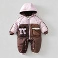 thumbnail image 2 of OJSFQUFP Baby Winter Snowsuit Hooded Padded Jumpsuit Color Block Cute Pocket Design Warm Cold Weather for Toddler Boys Girls, 2 of 8