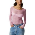 thumbnail image 2 of Women Y2k Lace See Through Long Sleeve Tees Sexy Slim Fitted Crop Top Solid Color Stretchy Fashion Shirts Outfit, 2 of 7