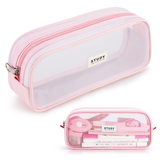 Estuche para lápices de malla de rejilla, estuche transparente para marcadores, caja organizadora multifunción, estuche transparente, bolsa de maquillaje, oficina, universidad, escuela, regalo para