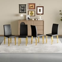 TesNus Dining Chairs Set of 4, Black PU Leather Upholstered Chairs with Gold Metal Legs for Dining Room Kitchen