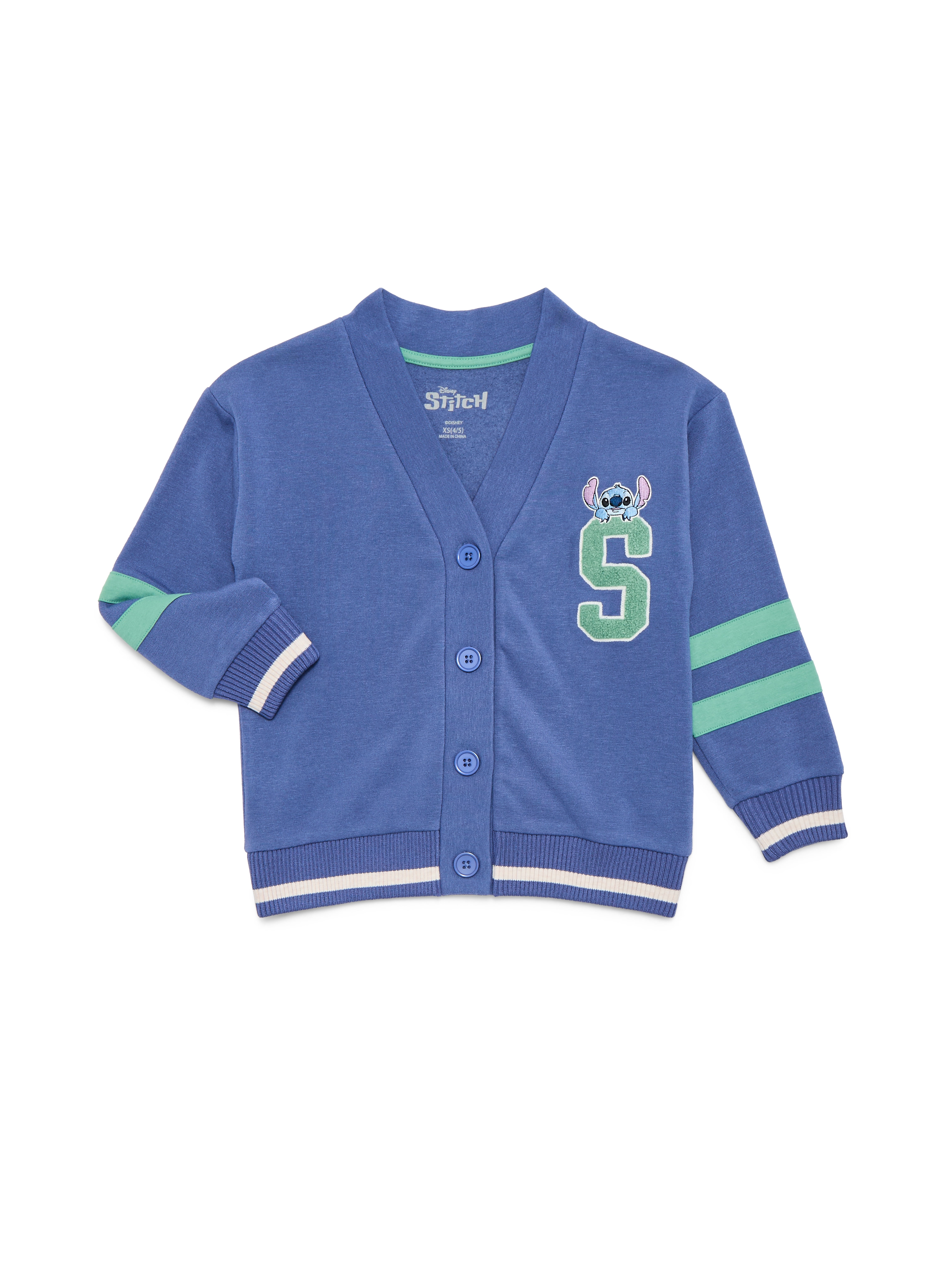 Lilo and Stitch Girls Varsity Cardigan Sweater with Long Sleeves, Sizes 4-16