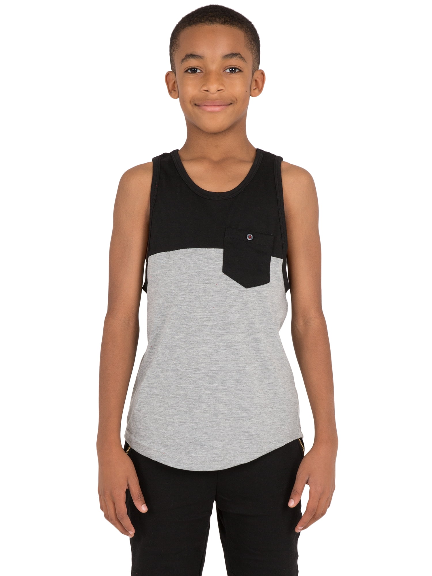 Vibes Vibes Boy's Jersey Tank Top Color Blocked Chest Pocket Scallop
