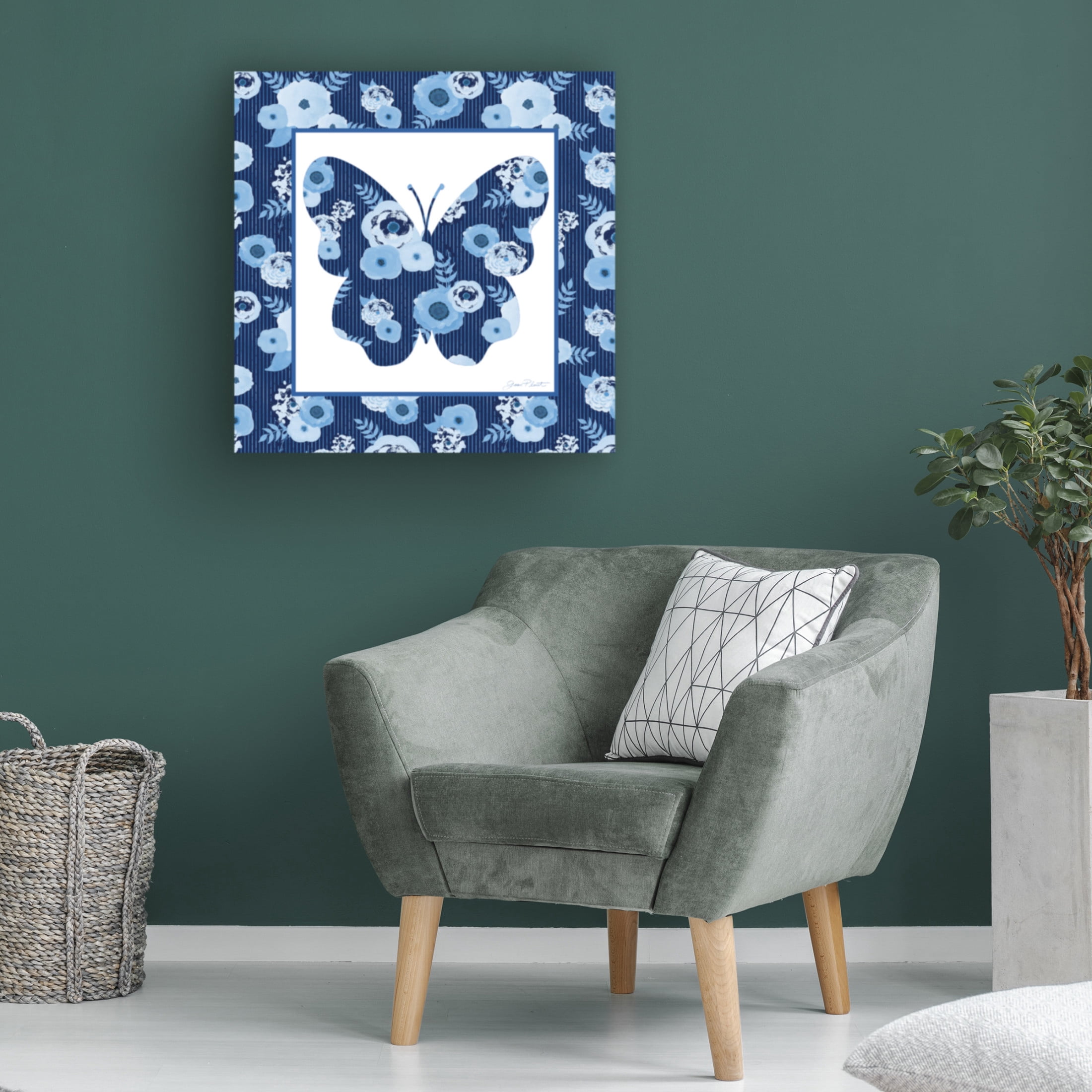 Canvas Wall Art - Jean Plout 'Beautiful Blue Butterflies E' Wall Art for Living Room, Bedroom, or Office Décor by Trademark Fine Art - 35 x 35 Inches