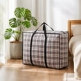 thumbnail image 4 of Storage Bag, Blue Plaid Foldable Zipper, 1 Piece Large Size 27.6*19.7*9.1 Inch, Heavy Duty Carry Handle Organizer Bag for Moving Clothes Bedding Blanket Comforter Home Storage, 4 of 5