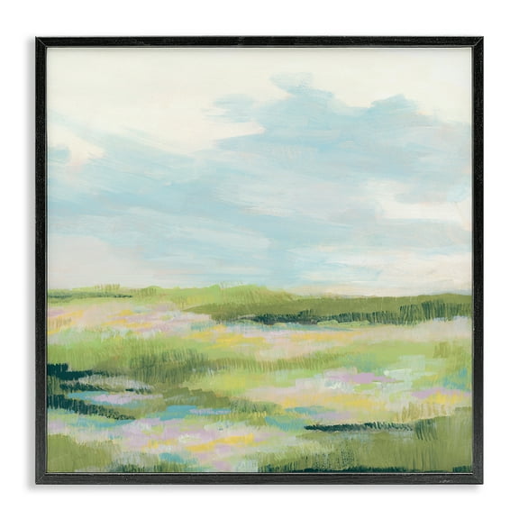 Stupell Industries Brushed Meadow & Sky Landscape & Nature Painting Black Framed Art Print Wall Art, 12 x 12