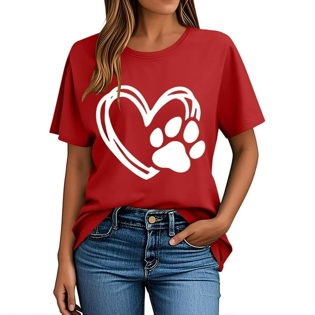 Pisexur Hauts pour Femmes T-Shirt Graphique de la Saint-Valentin - Col Rond Manches Courtes Imprimé Rouge, 2TG