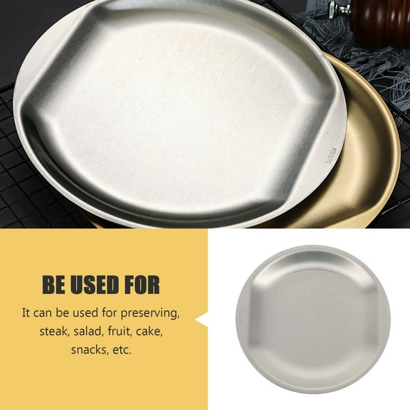 SKISUNO 14x5.5in Round Stainless Steel Tray for Food Serving, Storage, Kitchen Use, and Easy to Clean