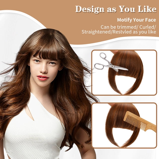 maskred High Temperature Fiber Non-sliding Clip In Bangs Hair Extensions For Lasting Fixation Easy To Fix Light Brown