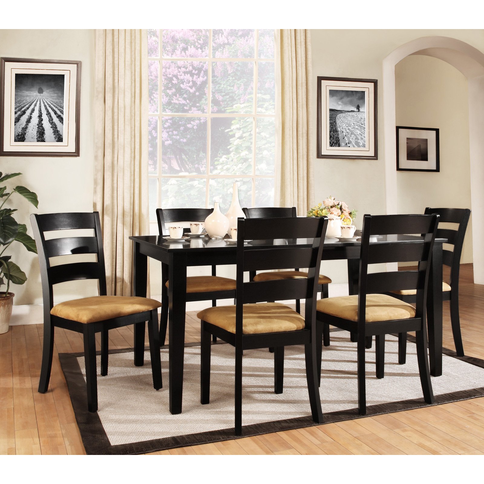 Weston Home Tibalt 7 Piece Rectangle Black Dining Table Set Weston Home Tibalt 7 Piece Rectangle Black Dining Table Set