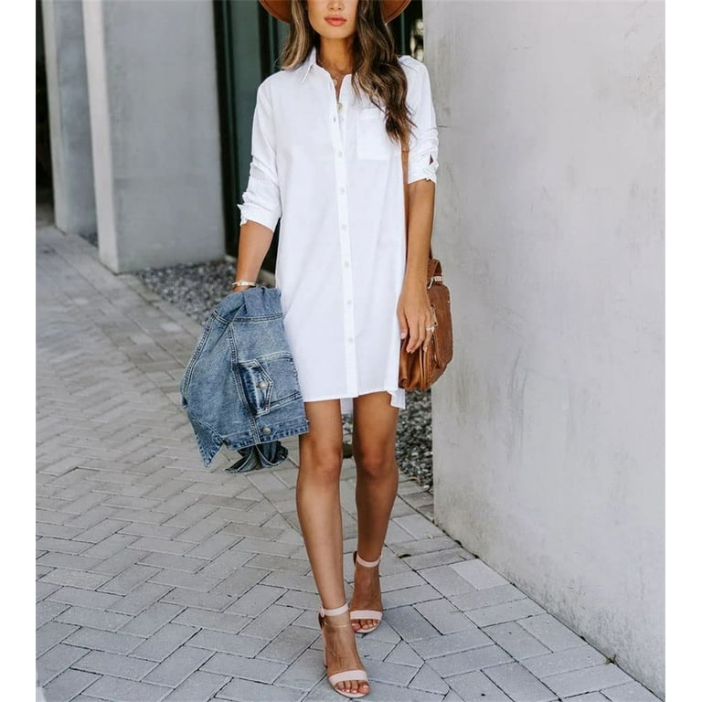 chouyatou Women's Casual Loose Fit Long Sleeve Solid Striped