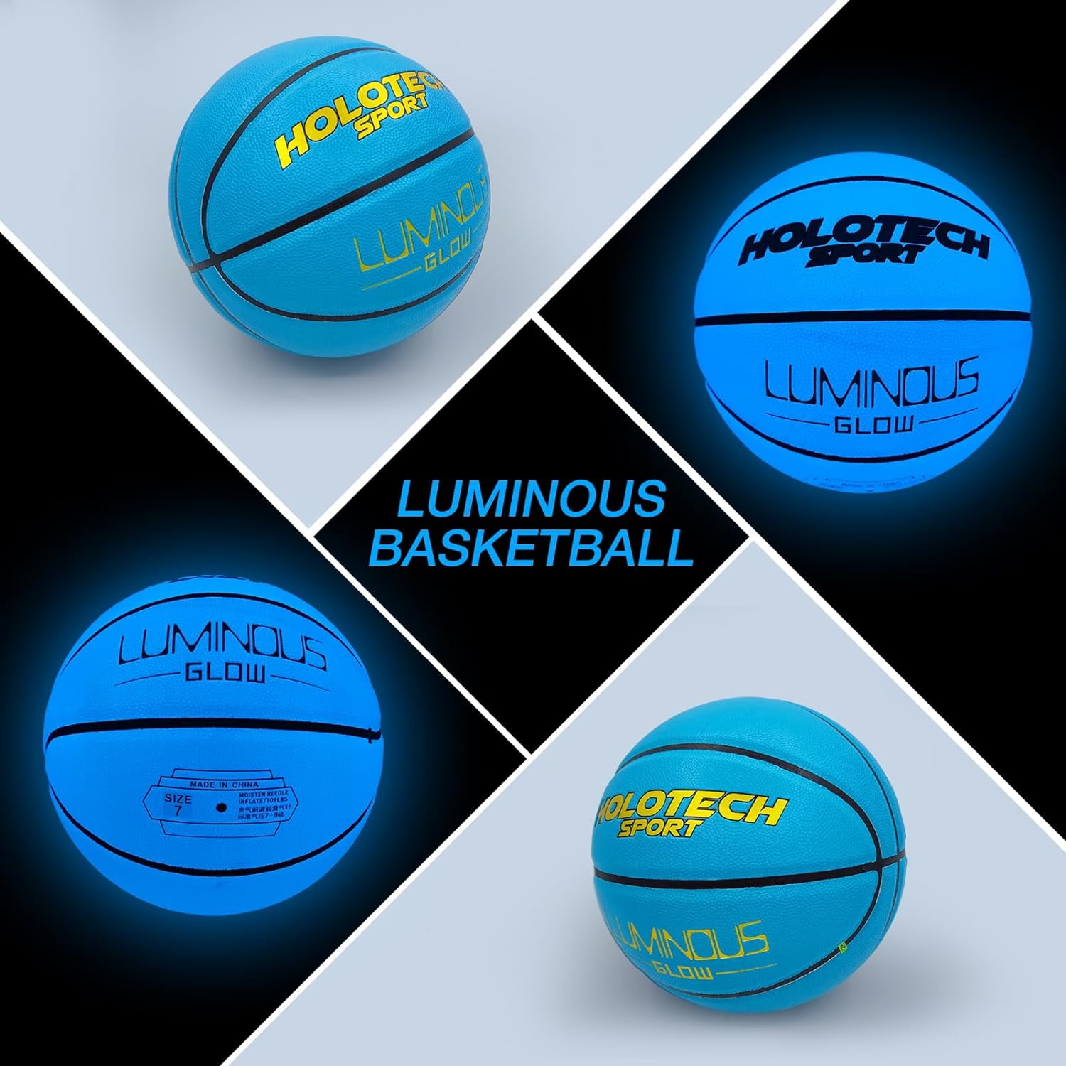 Basketball Glow in The Dark, Cool Glowing Luminous Leather Basketball Indoor Outdoor Size 7/6/5 for Men, Women, Teenager (with Pump)