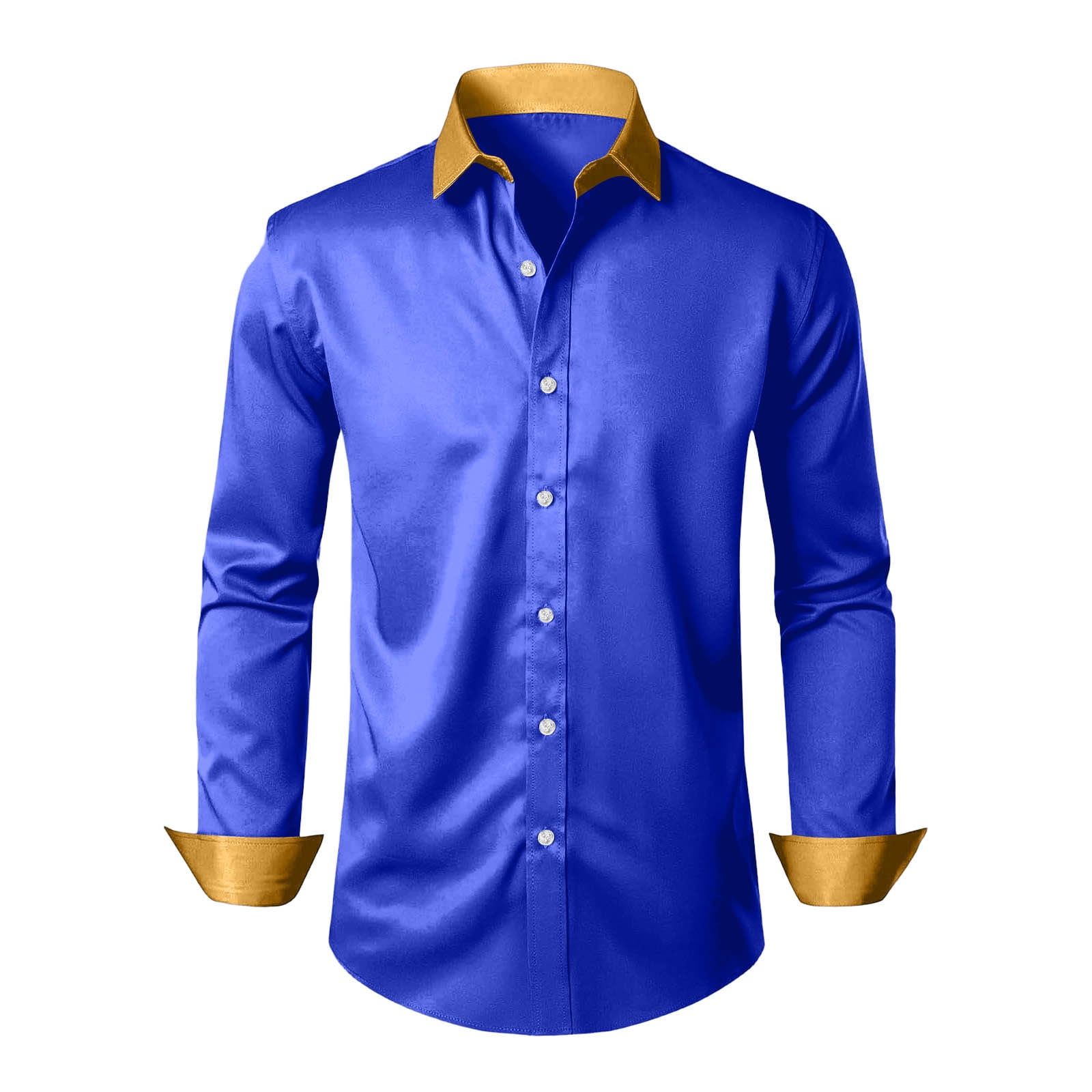 Fznquz Button Up Shirt Men Satin Collared Blue Shirts Long Sleeve Party  Regular Fit Prom Big and Tall Mens Clothes - Walmart.com